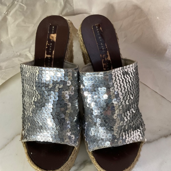 Marc by Marc Jacobs Silver Sequin Wedge Espadrille Slides 40 EU - Picture 6 of 8
